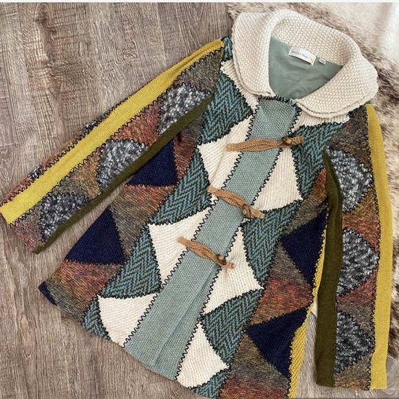 Anthropologie Motif Harlequin Patchwork Sweater Jacket - Picture 4 of 16